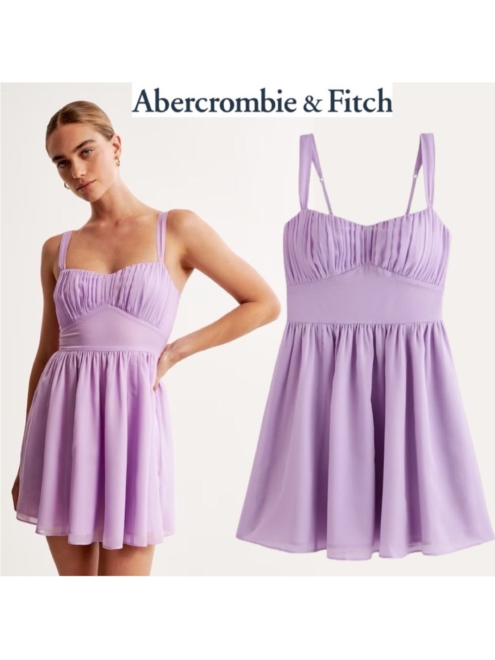 Abercrombie & Fitch Lavender Purple Mini Smocked Dress Ruched Chiffon NWT Size M